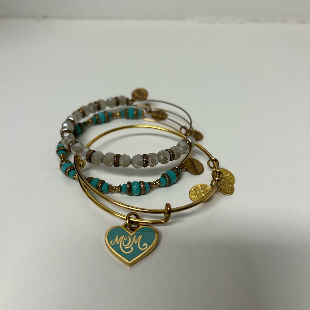 Alex and Ani Mom Gold Turquoise Bracelet Set